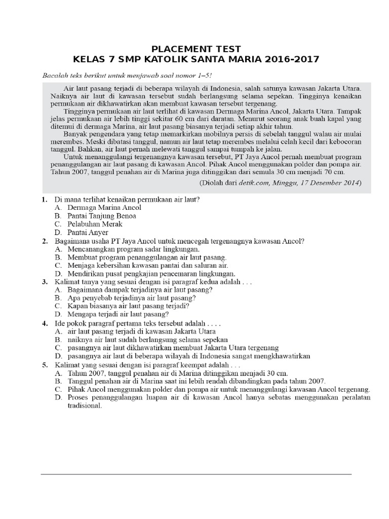 Placement Test Kelas 7