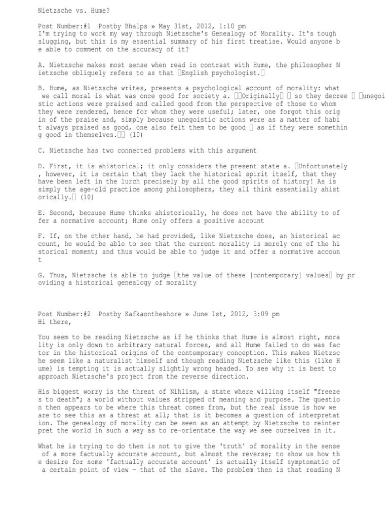 Nietzsche vs. Hume PDF Friedrich Nietzsche David Hume