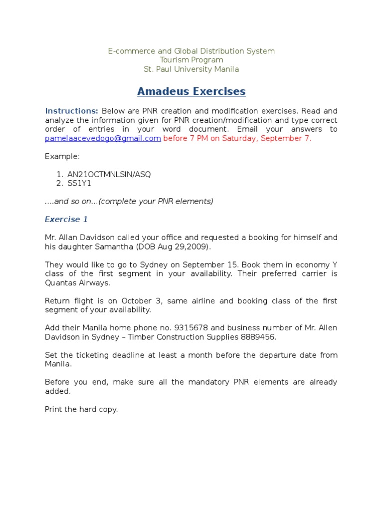 Amadeus PNR Creation Exercises | PDF