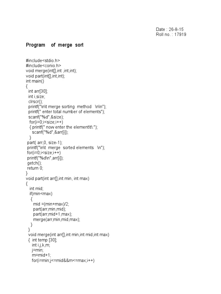 Program of Merge Sort | PDF