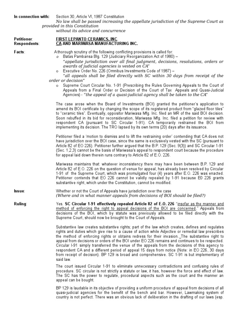 First Lepanto v. CA (Sec. 30) PDF Supreme Courts Jurisdiction