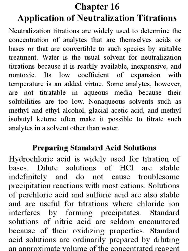 Applications of Neutralization Titrations An Overview of Using AcidBase Titrations to