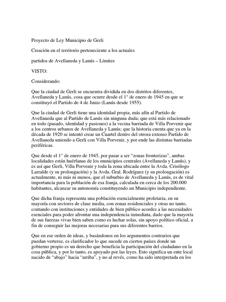 Creación del Municipio de Gerli | PDF | Gobierno | Esfera pública