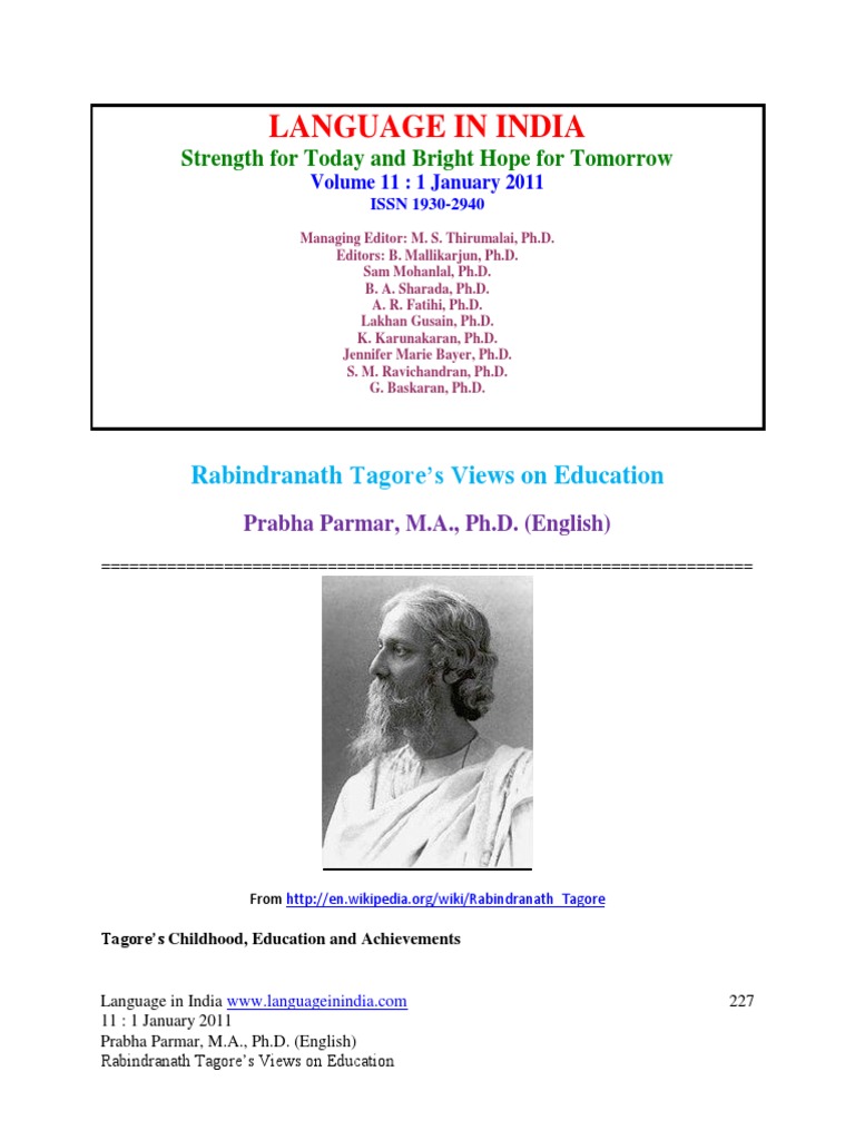 Tagore's Educational Philosophy | PDF | Rabindranath Tagore | Teachers