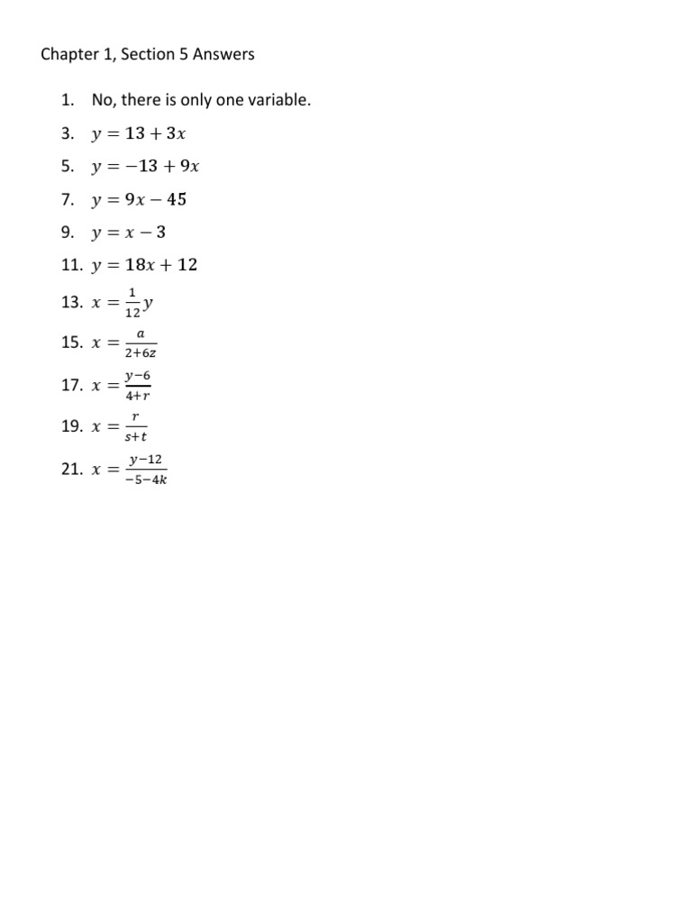 Chapter 1, Section 5 Answers 1. No, There Is Only One Variable. 3. 5. 7 ...