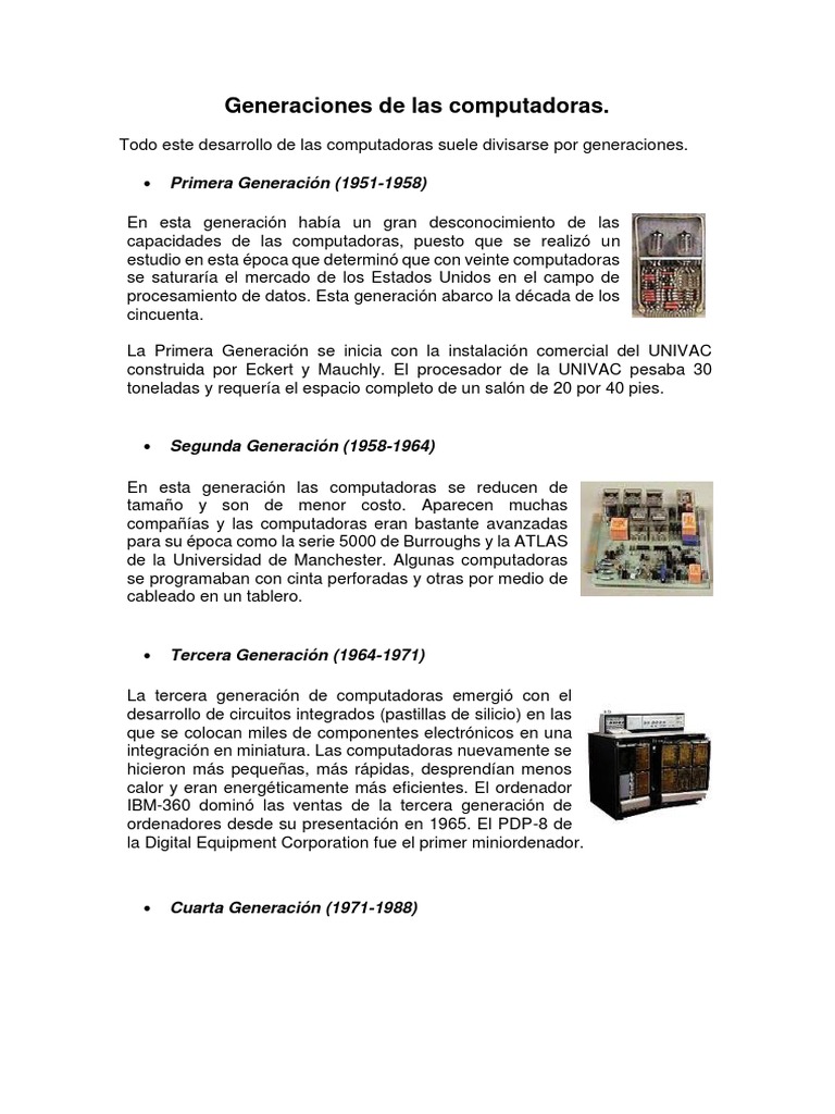 Evolución de las Generaciones de Computadoras | PDF | Microprocesador ...