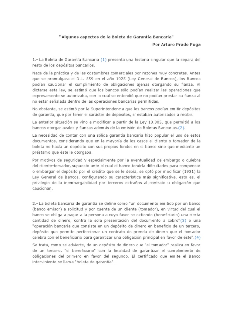 Algunos Aspectos de La Boleta de Garantía Bancaria Bancos Dinero