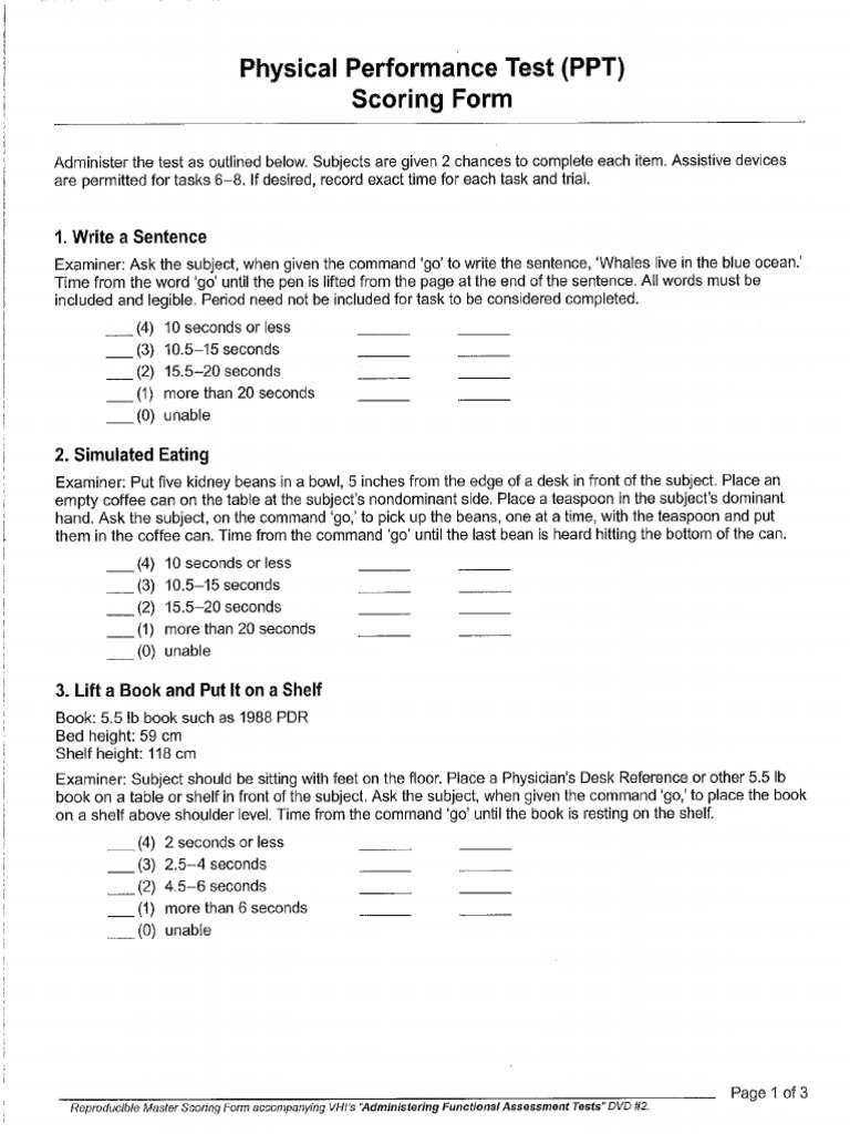Physical Performance Test PPT