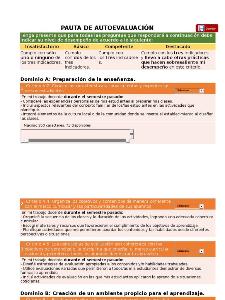 Pauta de Autoevaluación Docente | PDF | Evaluación | Aprendizaje