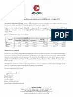 Escorts Agri Machinery Domestic Volumes Grew by 55.7 Percent in August 2016 (Company Update)