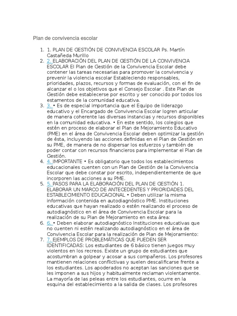 Plan de Gestión de Convivencia Escolar | PDF | Violencia | Adultos