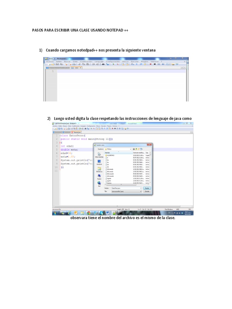 Pasos para Crear Una Clase en Notepad++ | PDF