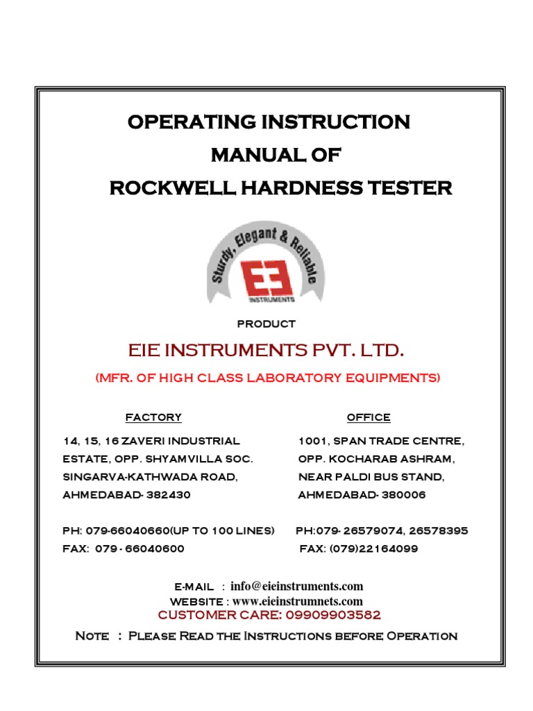 Rockwell Hardness Tester PDF Hardness Machines