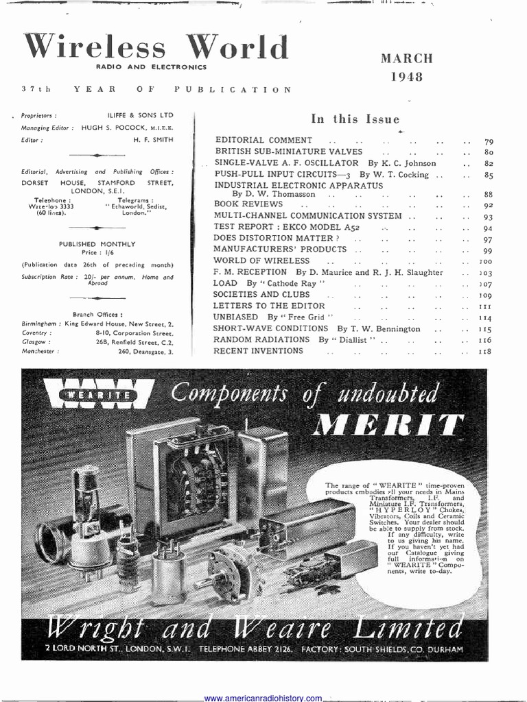 Wireless World 1948 03 | PDF | Vacuum Tube | Amplifier