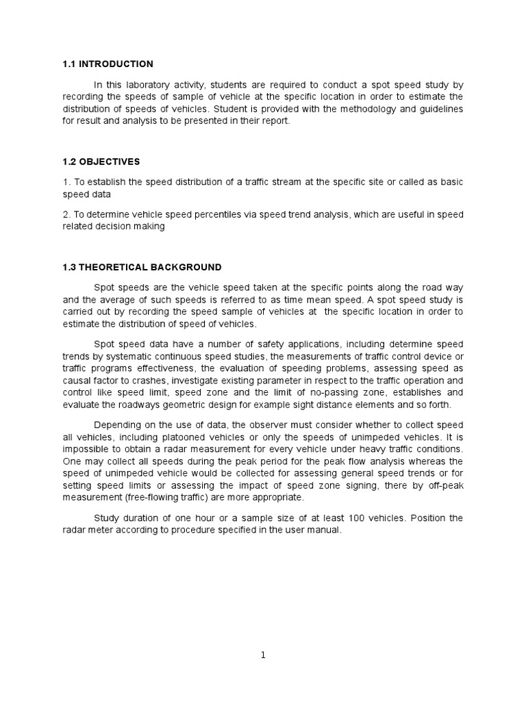 Spot Speed Lab PDF Traffic Speed Limit