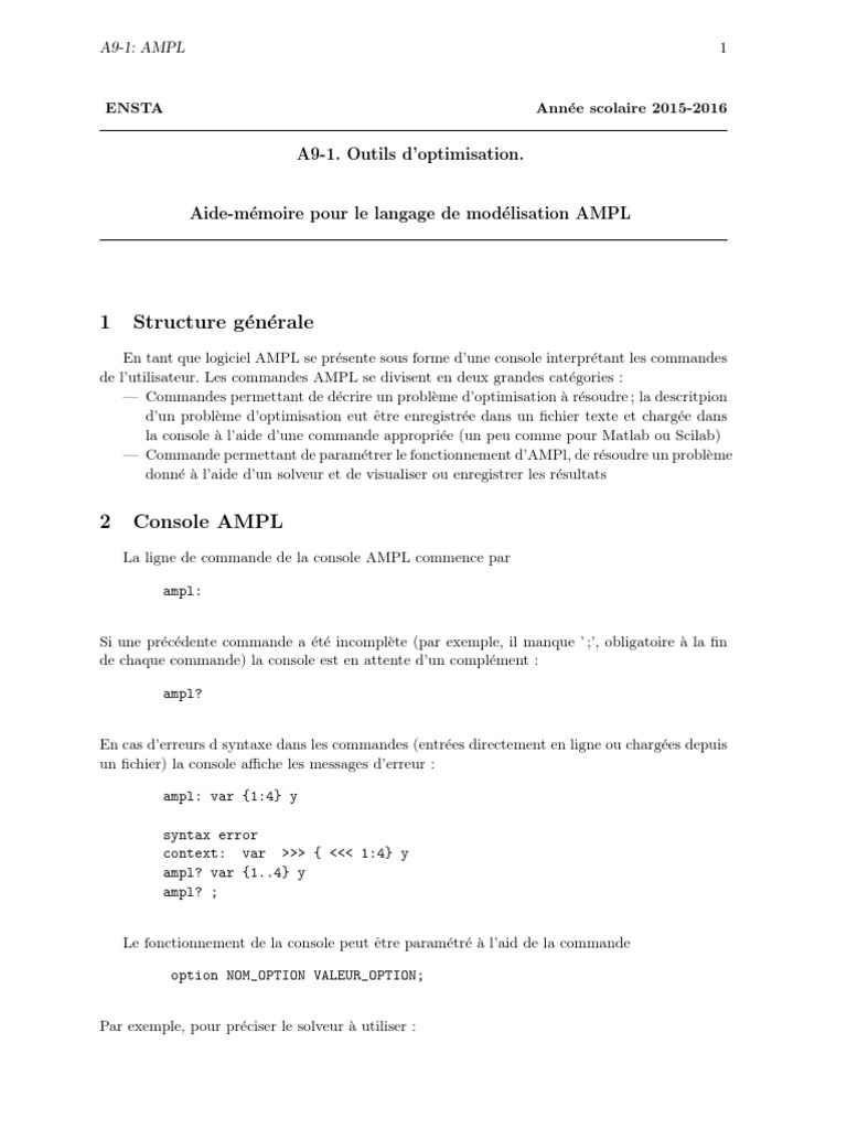 Guide d'Optimisation avec AMPL | PDF | Optimisation mathématique ...