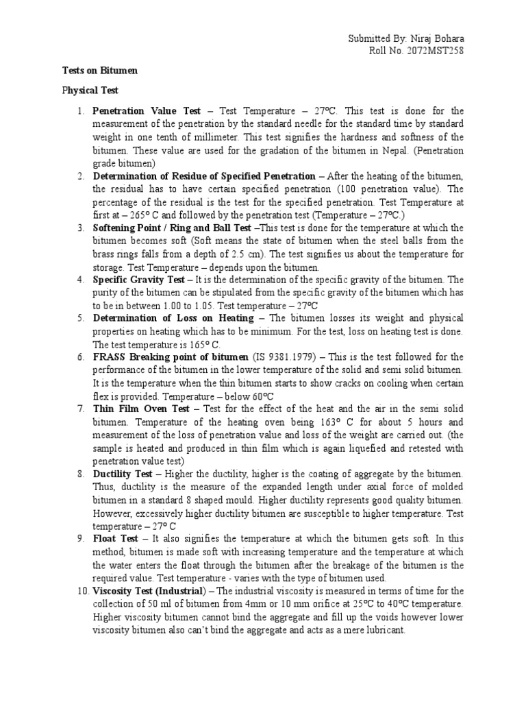 Tests On Bitumen | Download Free PDF | Asphalt | Distillation