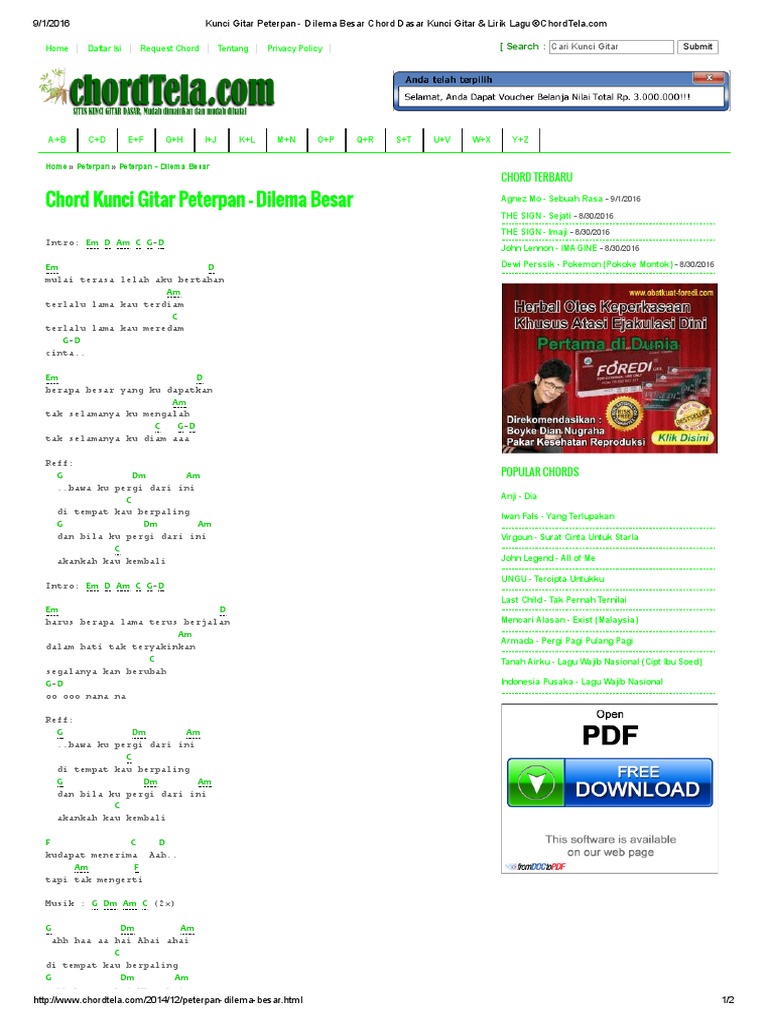 Kunci Gitar Peterpan Dilema Besar Chord Dasar Kunci Gitar Lirik Lagu C Chordtela Pdf
