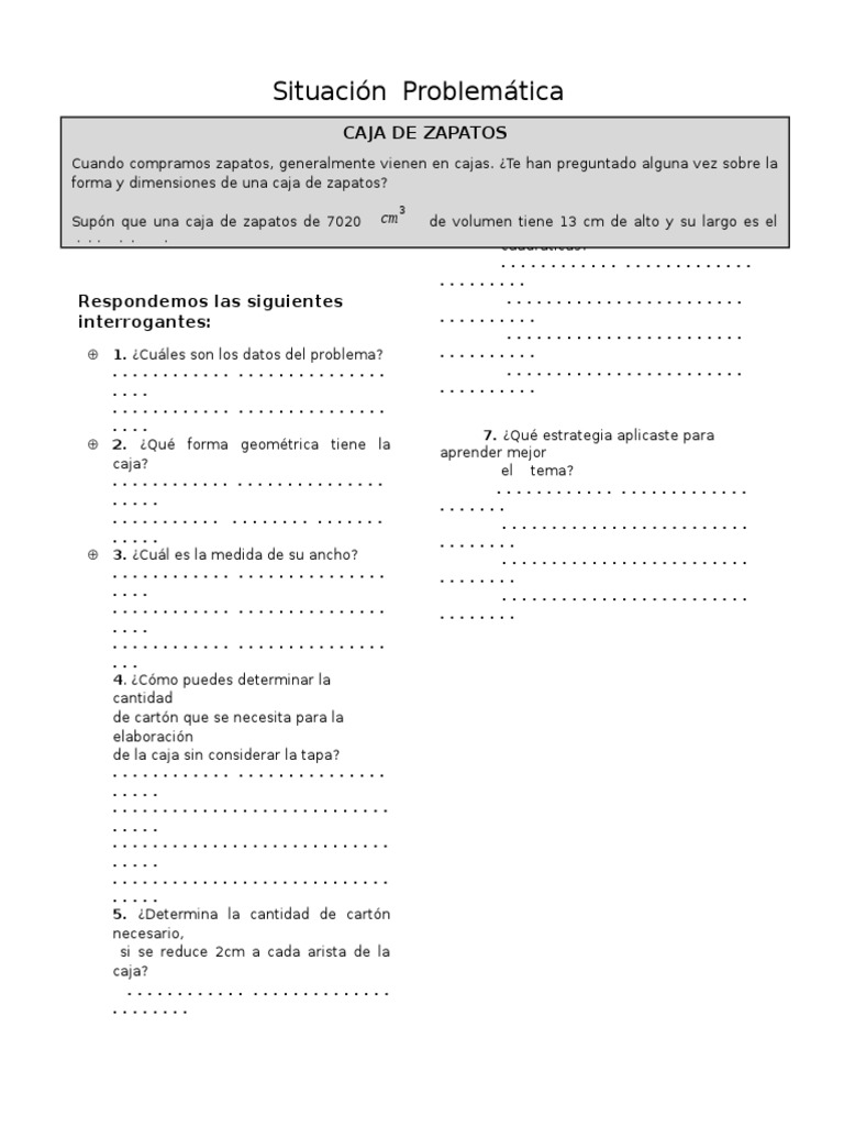 Ecuacion Cuadratica Caja De Zapatos Docx