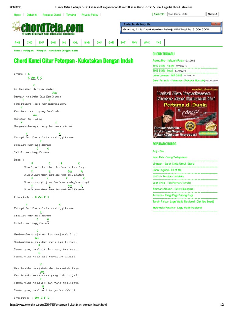 Kunci Gitar Peterpan Kukatakan Dengan Indah Chord Dasar Kunci Gitar Lirik Lagu C Chordtela Pdf