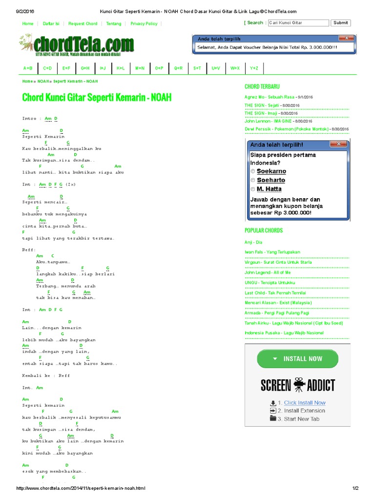 Kunci Gitar Seperti Kemarin NOAH Chord Dasar Kunci Gitar Kunci Gitar Seperti Kemarin NOAH Chord Dasar Kunci Gitar