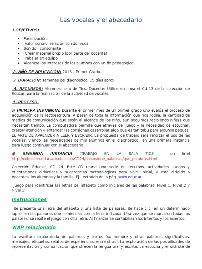 Uso de la Vocal "A" en Primer Grado | PDF | Evaluación | Comunicación