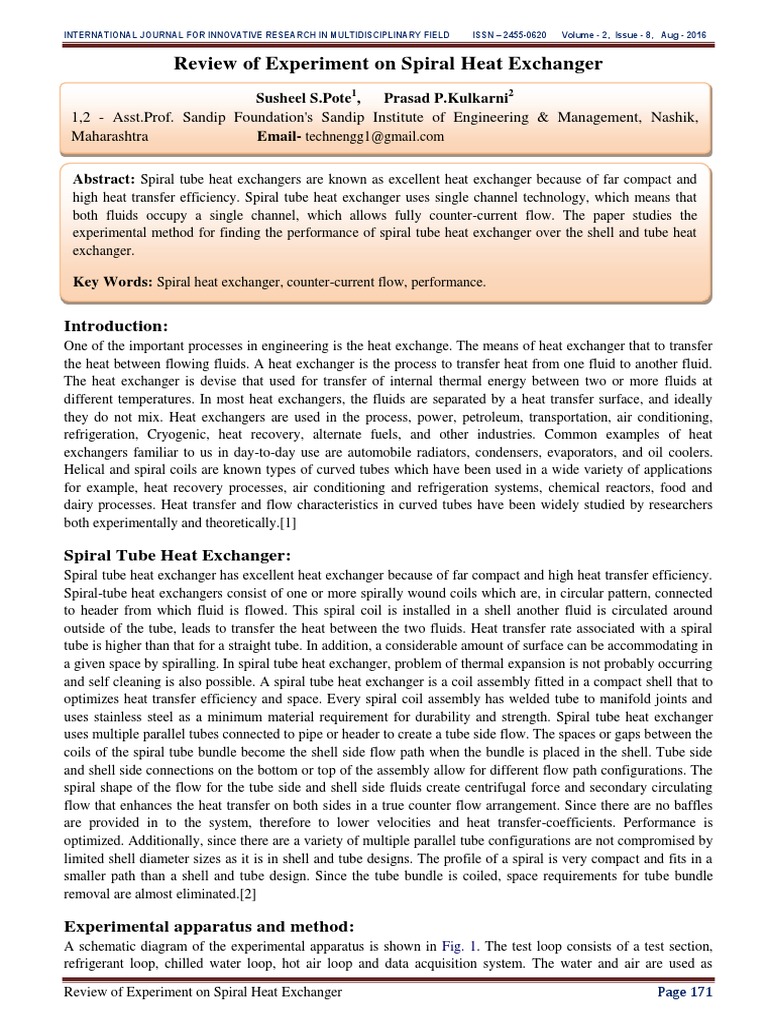 Performance Review of Spiral Heat Exchangers | PDF | Heat Exchanger ...