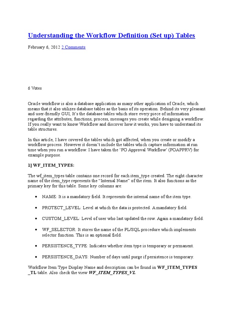 Understanding The Workflow Definition (Set Up) Tables 2 Comments PDF