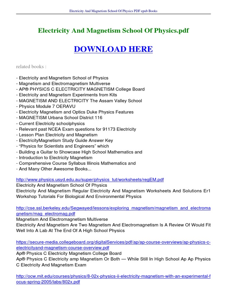 worksheet Electricity And Magnetism Worksheets electricity and magnetism school of physics mathematics