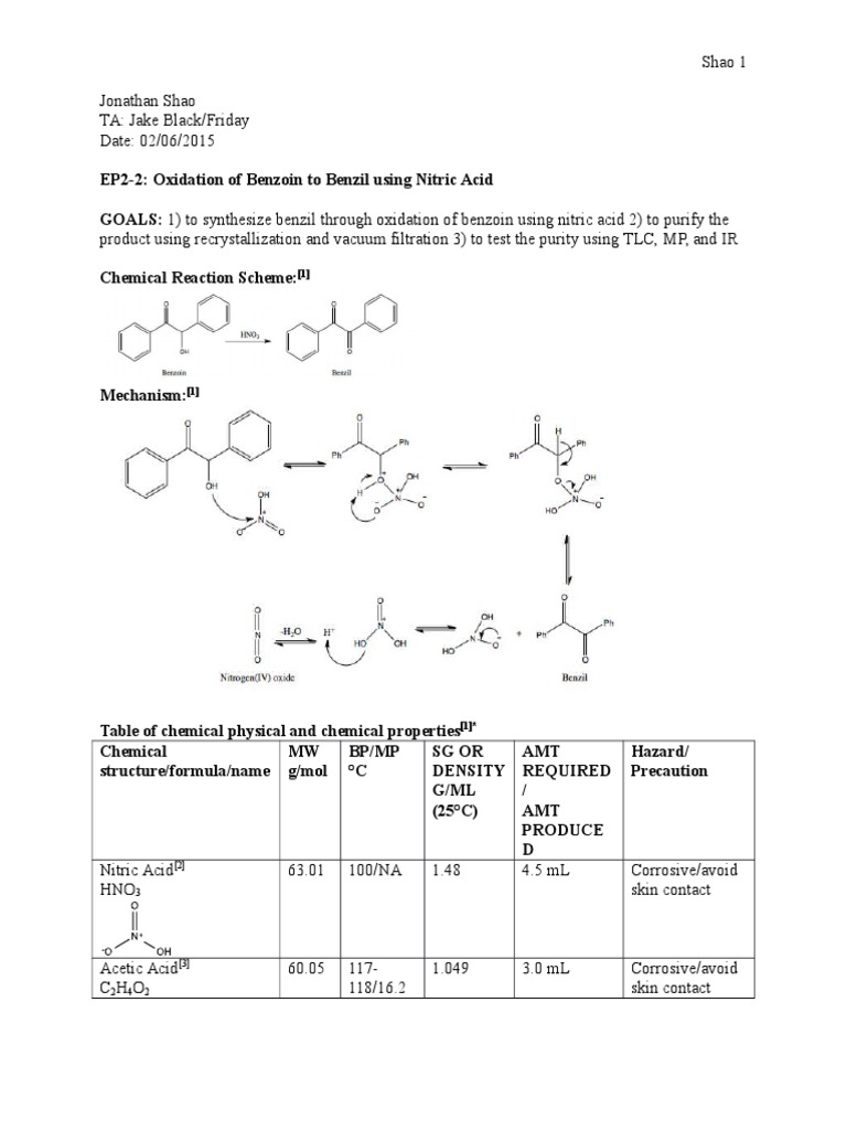 Benzoin To Benzil Nitric Acid Mechanism