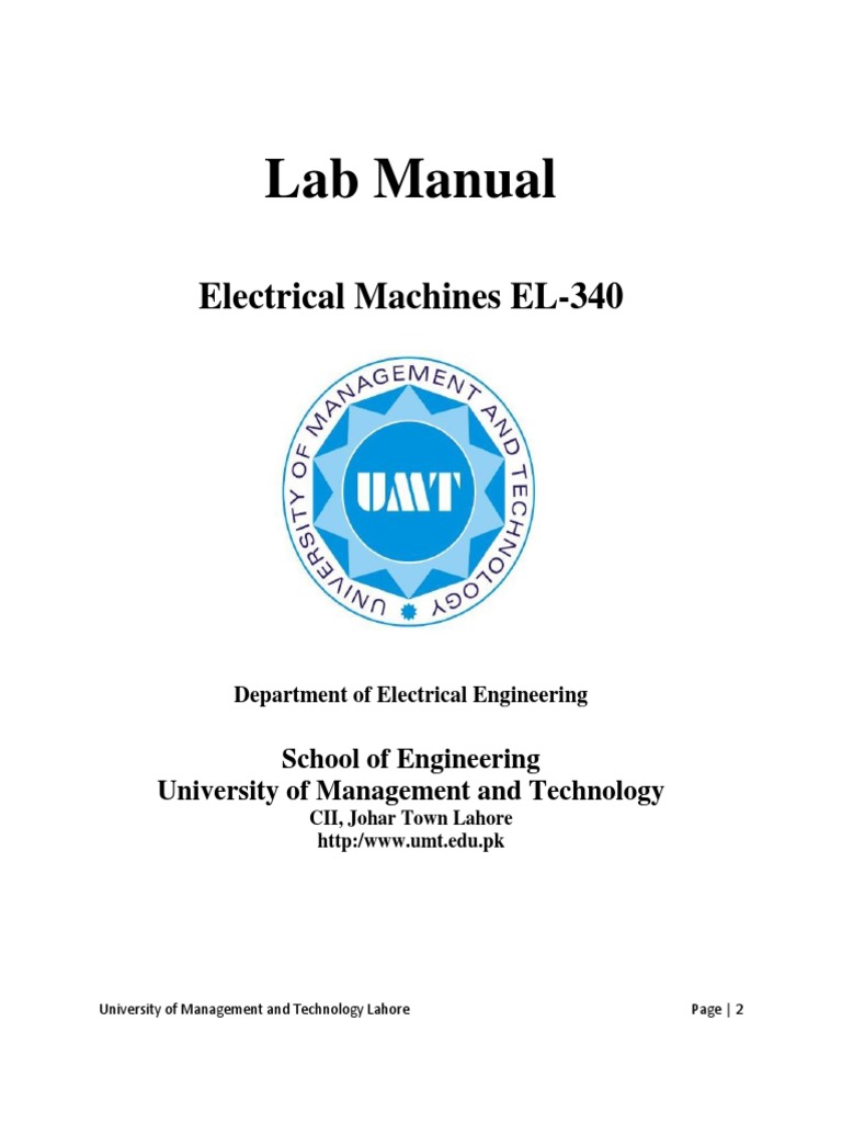 EL340 Electrical Machines Lab Manual PDF Transformer Voltage