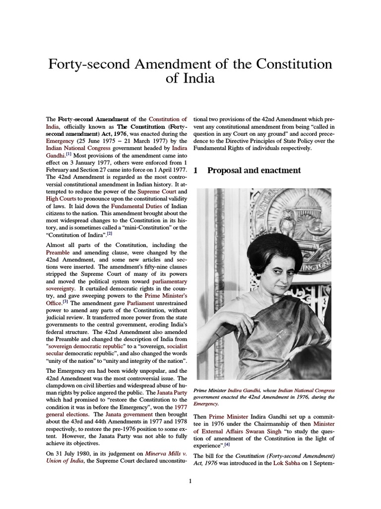 FortySecond Amendment of The Constitution of India PDF Legal