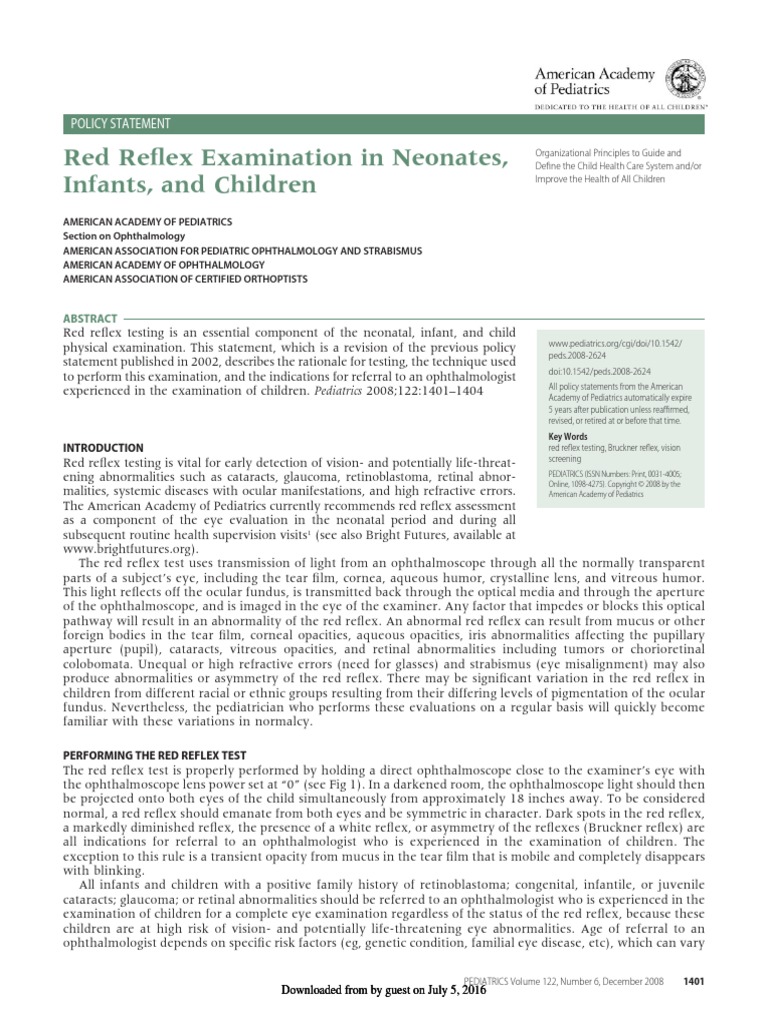 Red Reflex Examination in Neonates, Infants, and Children: Policy ...