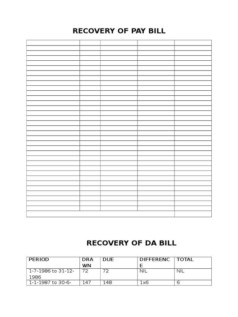 Pay and DA Bill Recovery Summary | PDF