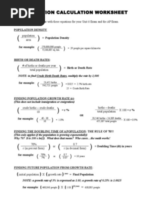Population Calculation Worksheet 1 Pdf Environmental Social Science Nature