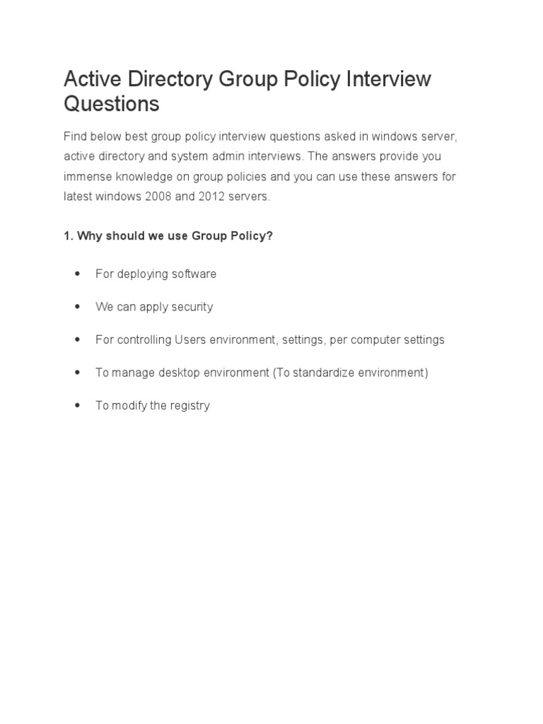 Active Directory Group Policy Interview Questions | PDF | Business