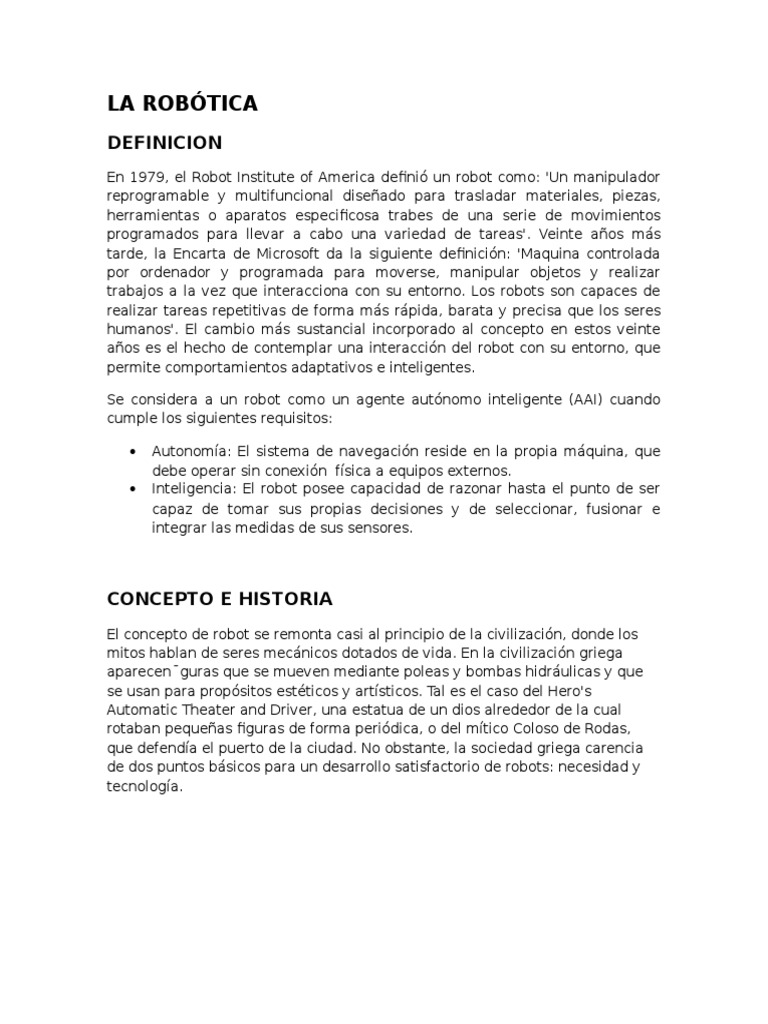 Historia y Definición de la Robótica | PDF | Robot | Robótica
