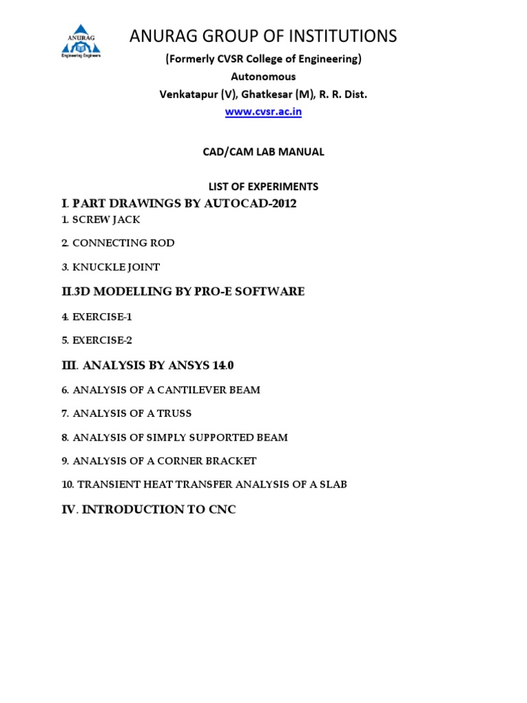 Cad Cam Lab Manual | PDF | Bending | Numerical Control