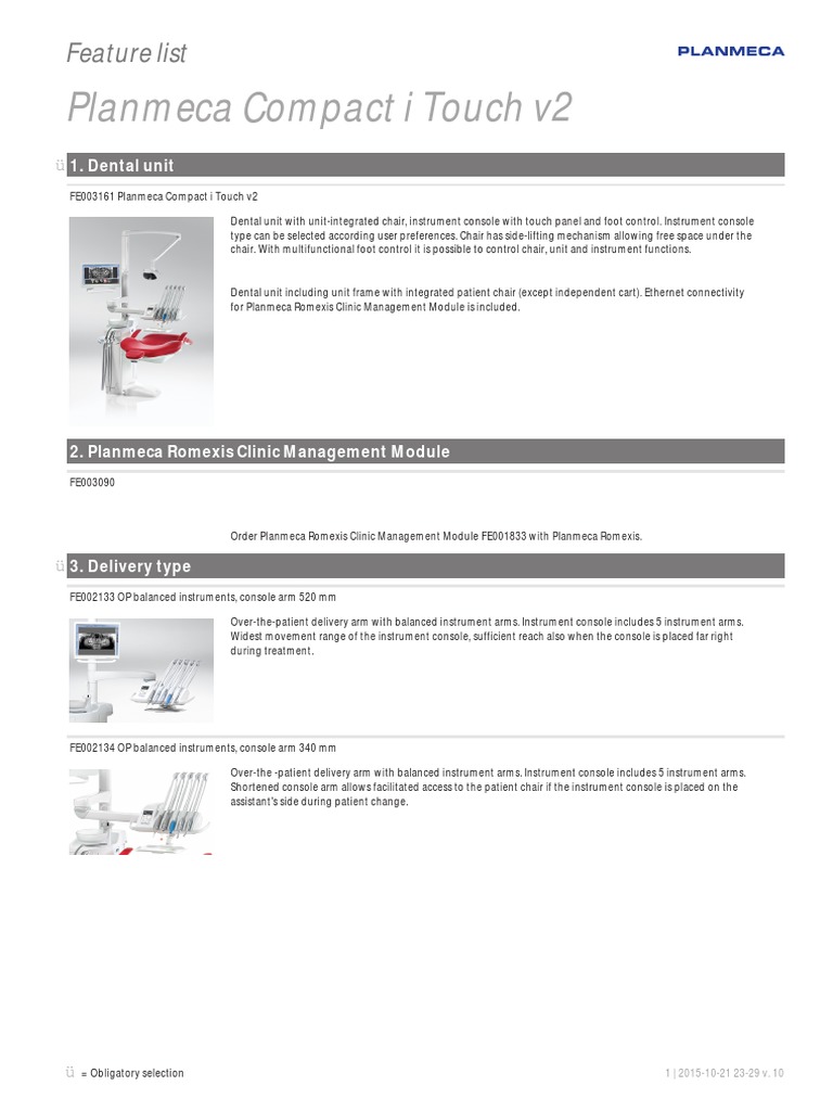 DENT Feature List Planmeca Compact I Touch v2 en | PDF | Usb | Ultrasound