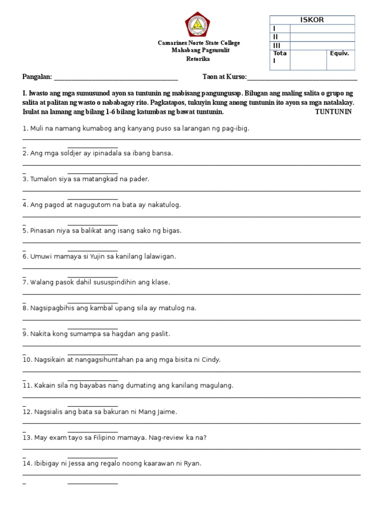 Tamang Paggamit Ng Bantas Sa Pangungusap Worksheet Pdf