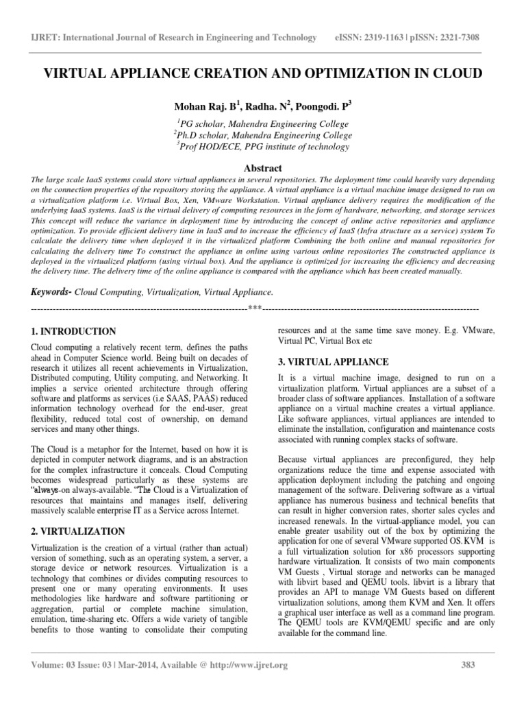 Virtual Appliance Creation in Cloud | PDF | Virtual Machine | Cloud ...