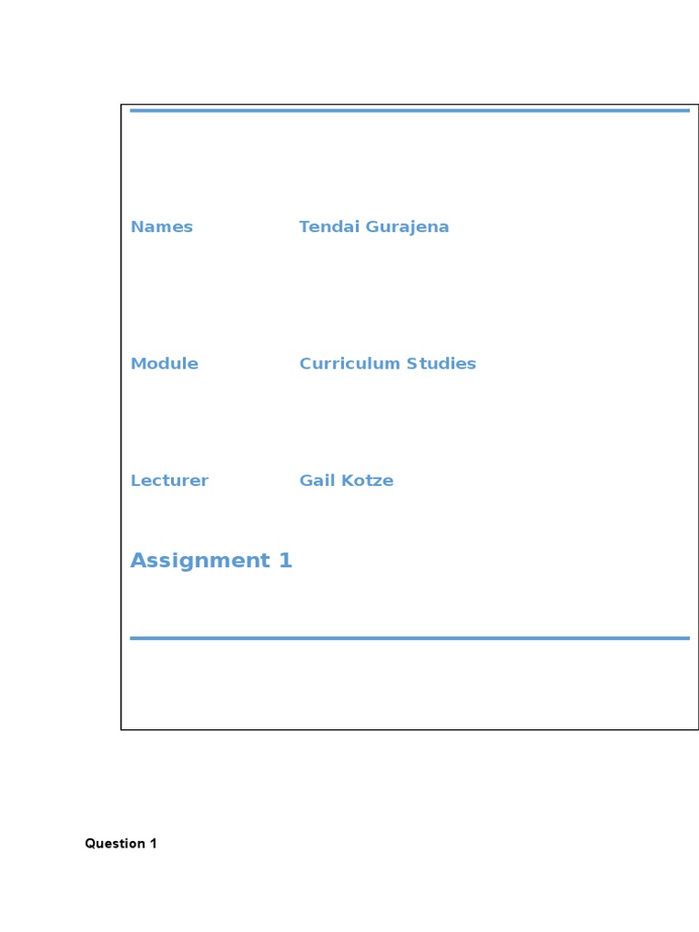 Curriculum Studies Asignment 2 | PDF