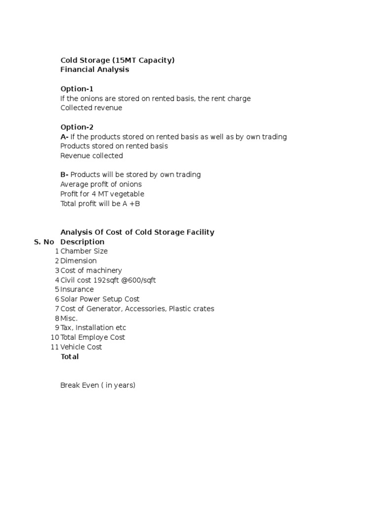 Cold Storage Financial Analysis Report | PDF | Refrigeration | Expense