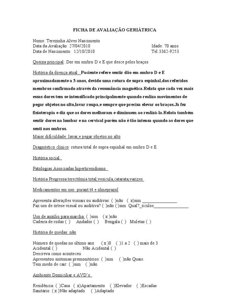 Ficha de avaliçao fisioterapia hospitalar