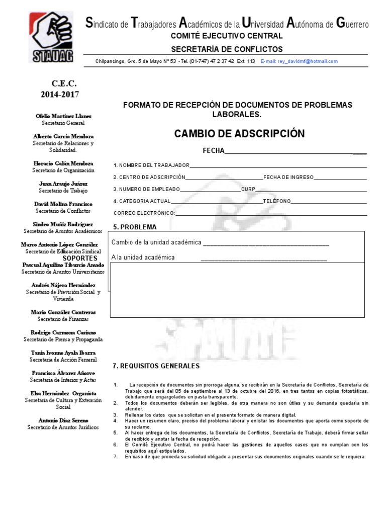 Formato de Cambio de Adscripción SET2016 Política