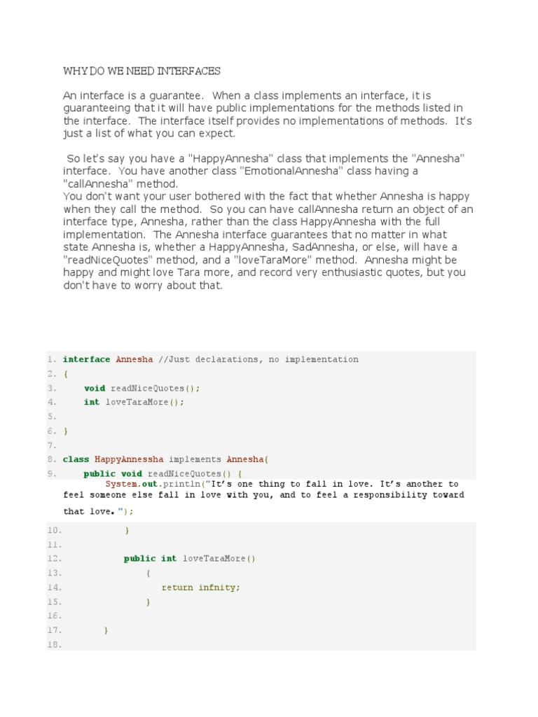 Why Do We Need Interfaces PDF Class Programming) Method