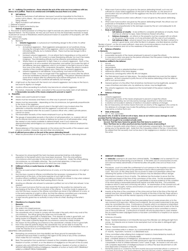 Elements of Self-Defense in Law | PDF | Plea | Insanity Defense