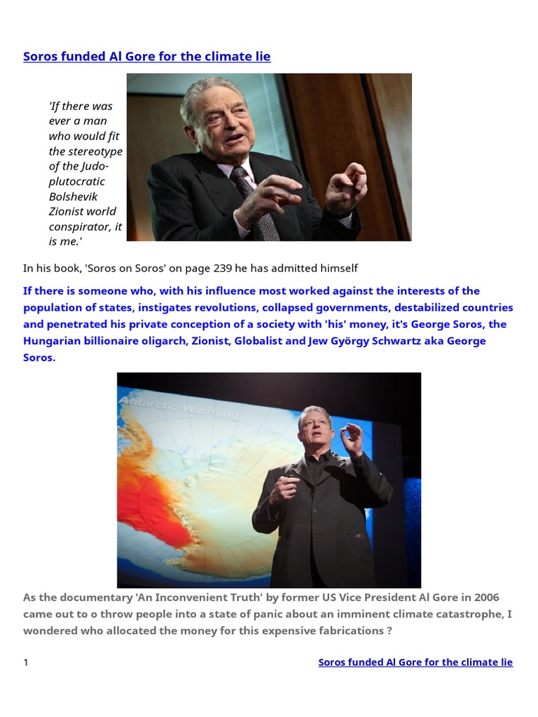 Soros Funded Al Gore for the Climate Lie Soros