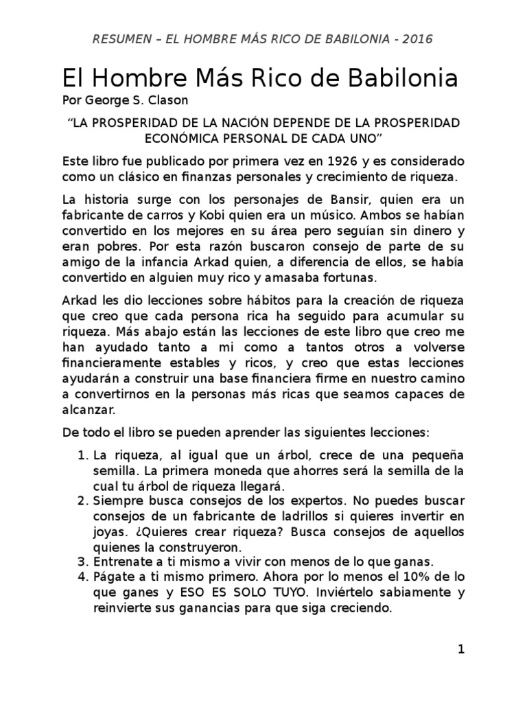 El Hombre Más Rico de Babilonia (Resumen) Riqueza