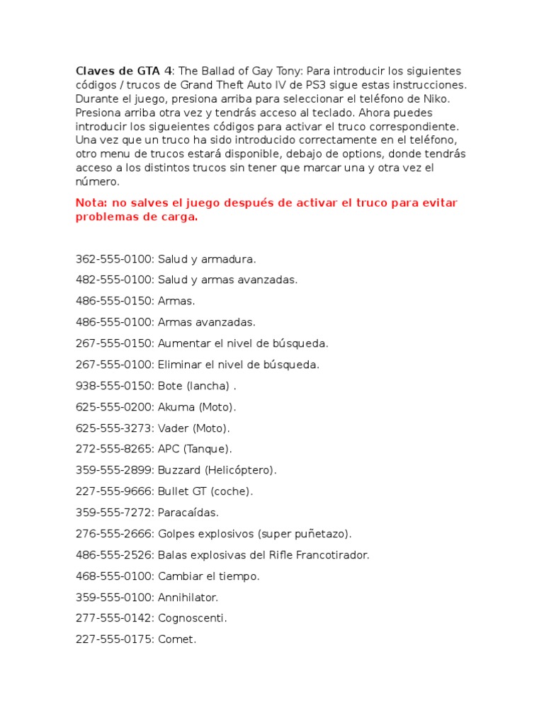 Claves de GTA 4 PDF